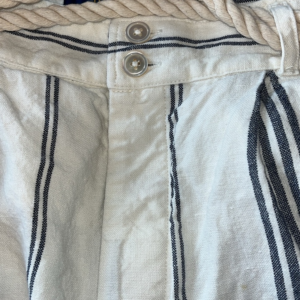 Women Ralph Lauren Polo Striped White & Blue Linen Shorts Rope Belt Sz 12 - Picture 6 of 8